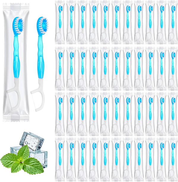 Xosjska 50 Pack Individually Packaged Disposable Travel toothbrushes with Toothpaste 5-in-1 Portable Pre-Pasted