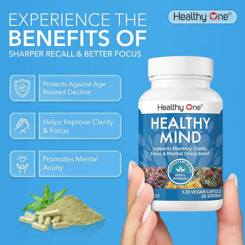 Healthy Mind - Safe for Teens, Cognitive Function, Concentration, Focus, Mood, 60 Count