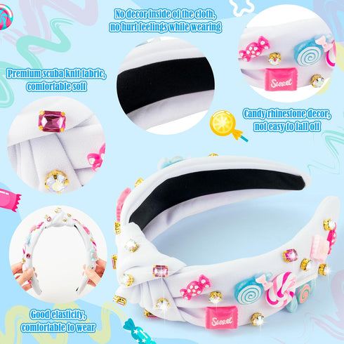 PANTIDE Candy Jeweled Knotted Headband, Sugar Lollipop Rhinestone Crystal Embellished Fashion Hairband for Women