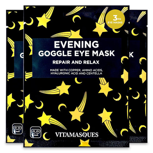 Vitamasques Under Eye Mask, 3-Pack Ultra-Revitalizing Goggle Mask, Hydrates & Smooths Fine Lines, Hyaluronic Acid