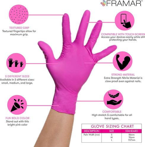 FRAMAR Pink Gloves Disposable Latex Free – Pink Nitrile Gloves Small, Disposable Gloves Small, Rubber Gloves Disposable, Esthetician Supplies, Mechanic gloves Disposable, Guantes Desechables 100 Pk