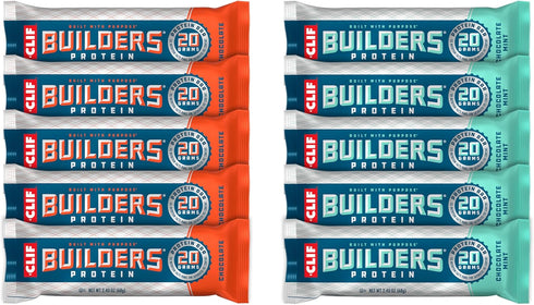 CLIF Builders Variety Pack - Chocolate Mint and Chocolate Flavor Plant Based Protein Bars, Gluten Free, 20g Protein