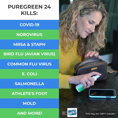 PureGreen24 2026 (2) 4oz Safe & Effective Disinfectant. Kills Deadly Germs including RSV Norovirus MRSA Staph flu Bird
