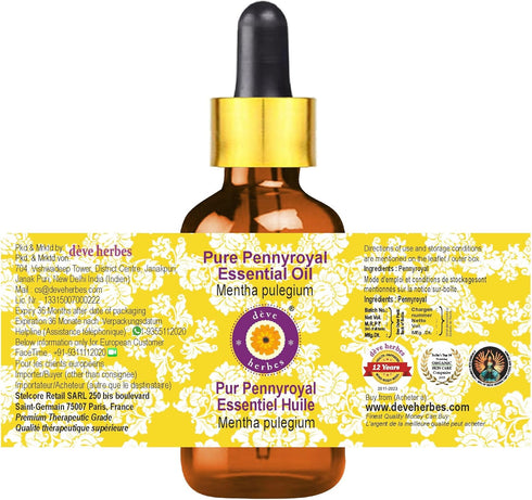 Deve Herbes Pure Pennyroyal Essential Oil, Steam Distilled with Glass Dropper, 10ml (0.33 oz)