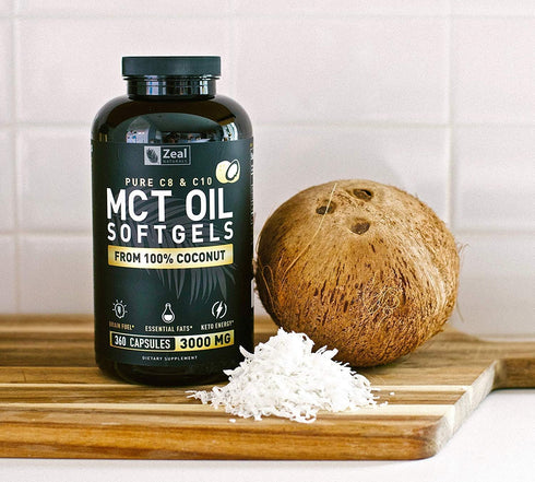 Pure MCT Oil Capsules - 360 Softgels | 3000mg, 4 Month Supply Keto Pills w Unrefined Coconut