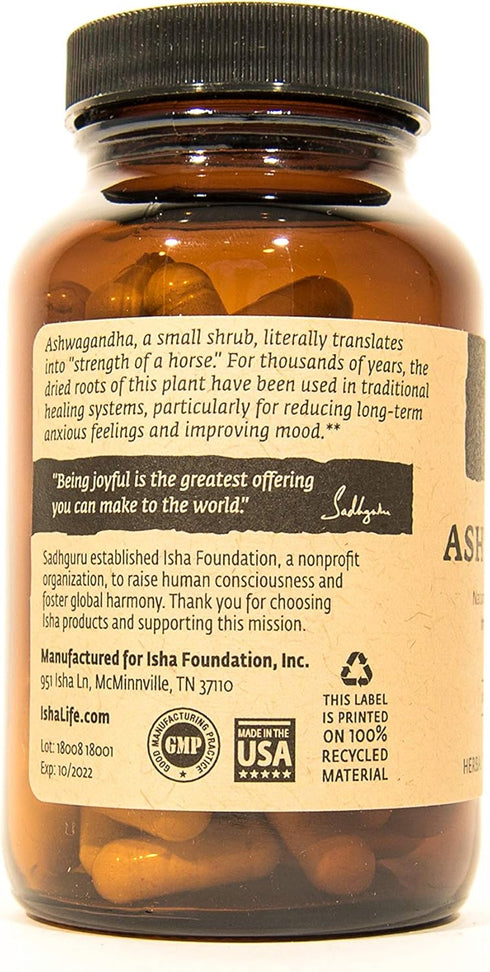 ISHA Ashwagandha Supplements - 90 Veg Caps, Natural Herbal Supplement, 500 mg each