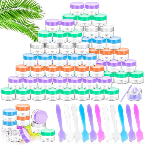 MotBach 40 PCS 15g Empty Plastic Containers, Small Makeup Sample Jars with Colored Lids for Travel Cosmetic