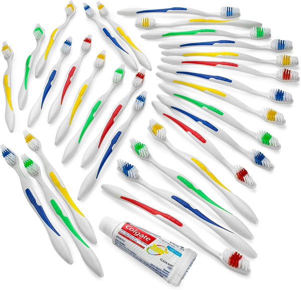 200 Toothbrushes Bulk Wholesale, Standard Size, Medium Soft Bristles, Individually Wrapped, Disposable for Hotels,