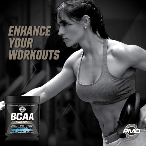 PMD Sports BCAA Charged Amino Acid Drink Mix for Performance, Recovery, Endurance - Blue Snow Cone
