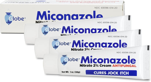 Miconazole Globe Nitrate 2% Cream, 1 oz, Cures Athletes Foot, Jock Itch, Ringworm (3 Pack)