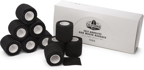 Self-Adhesive Bandage Wrap - 10 Pack - 2 Inch - Black - Breathable Athletic Tape for Wrists, Knee, Ankle