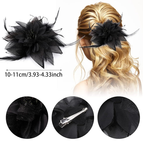 Sibba Flower Hair Clips, Black Pin Barrettes Rose Hair Dress Accessories for Women Girls Travel Wedding Prom