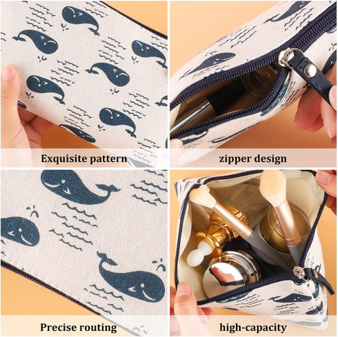 SUMAJU 8 Pcs Canvas Cosmetic Bag, Multi-function Travel Makeup Pouch with Zipper, Small Toiletry Bag for Women