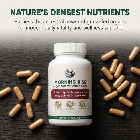 MORNING RISE 90 (1) Regenerative Beef Organ Blend - Grass-Fed Beef Organ Supplement for Daily Energy, Focus & Vitality