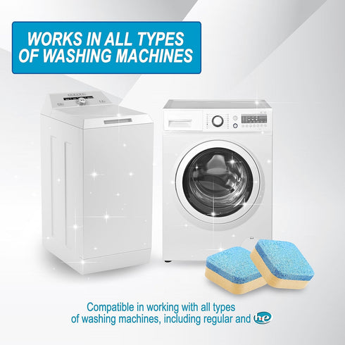 Air Jungles Washing Machine Cleaner Tablets - 24 Count, Lemon Scent, Deep Cleaning, Compatible with Front and Top Load