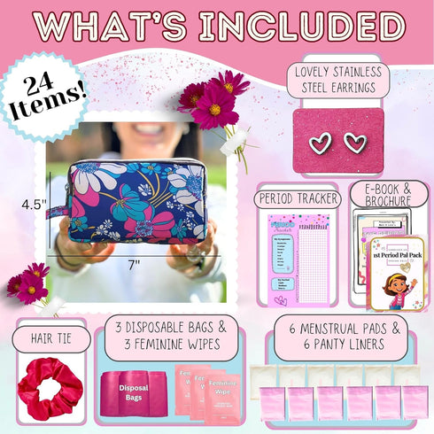 Pack 24 10-12 First Period Pal to-Go Kit | pcs | First Period Kit for Tweens | Teen Period Kit| Discrete Period Bag