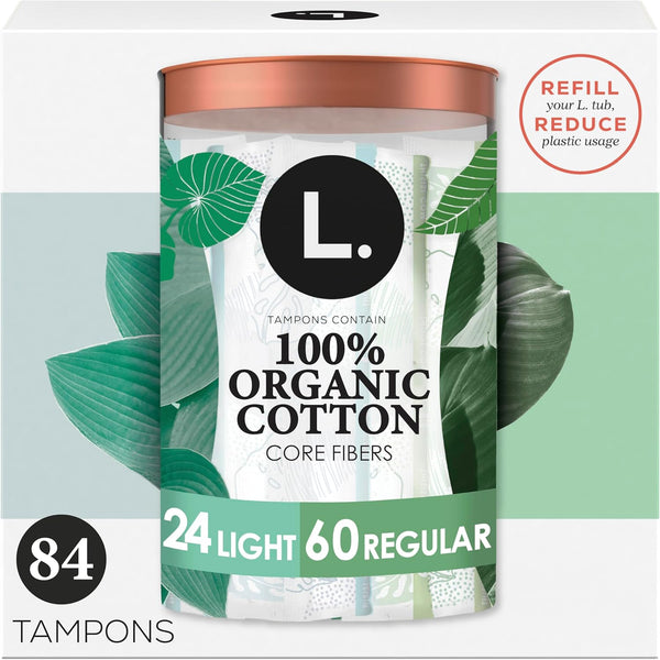 L. Cotton Tampons Light/Regular Absorbency Multipack, Contains an Organic Cotton Core, Made