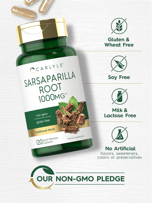Carlyle Sarsaparilla Root Capsules, 120 Count, 1000mg, Non-GMO, Gluten-Free Supplement