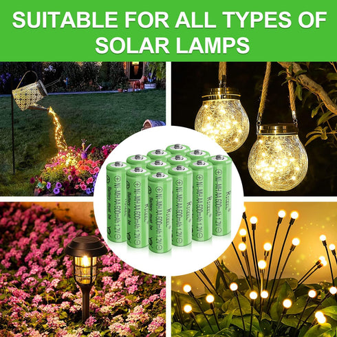 Rechargeable AA Batteries for Solar Lights, 600mAh 1.2V, 12PCS AA Rechargeable Batteries