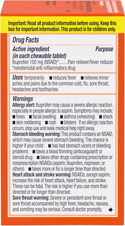 Motrin Children's Dye-Free Ibuprofen Chewable Tablets, Grape | Pain & Fever Relief - 24 Count
