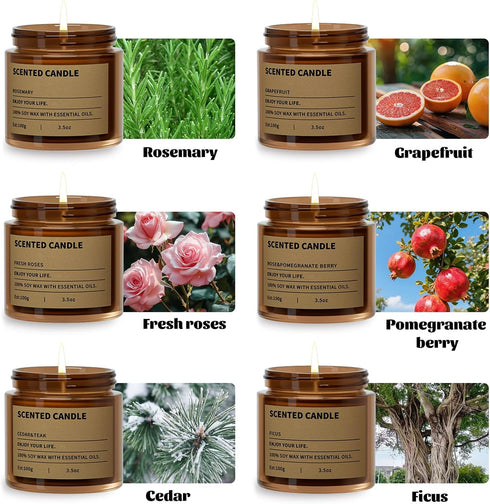 ZHTLTHZ 6 Pack Women,3.5 Oz Set, 150 Scented Candles Gifts for Amber Candles Hours Long Burning Soy Wax Candles Jar
