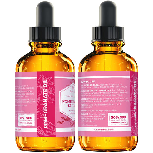 Leven Rose Pomegranate Seed Oil, 100% Pure Unrefined Cold Pressed Moisturizer for Hair, Skin, and Nails 1 oz