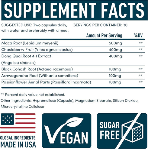 PMS Support Supplement for Women, Chasteberry, Maca Root, Ashwagandha - Period Relief and Mood Support