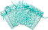 100-Pack 3x4 Sheer Organza Drawstring Gift Bags (Small), Metallic Stars (Teal/White) for Wedding Party Favors