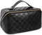 Large Capacity Checkered Makeup Bags - Portable Travel Cosmetic Bags with Divider and Handle Pouch (A-Black)