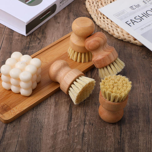 Meyeyaia 12 Pack Bamboo Scrub Brush for Dishes, Wooden Dish Scrubber Brushes with Natural Sisal Bristle Full Circle