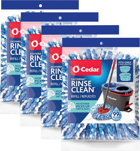 O-Cedar EasyWring RinseClean Refill, 4-Pack, Blue, 4 Count for Easy Cleaning