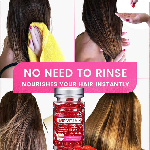 Hussell Hair Treatment Serum - 40 Hair Care Capsules, No Rinse, with Argan, Macadamia & Avocado Oils, Vitamins A, E,
