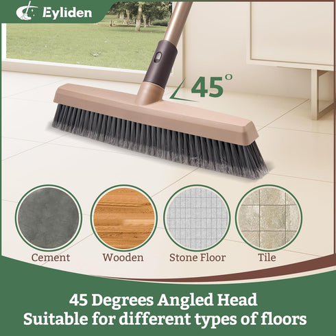 Eyliden Push Broom Indoor: Multi-Surface Angle Broom with 48" Long Handle for Cleaning Indoor and Outdoor