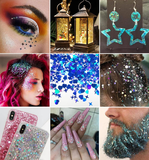 LoveOurHome Nail Glitters Sequins Set, Mixed Shaped Holographic Glitter Flakes for Makeup Crafts and Nail Decorations