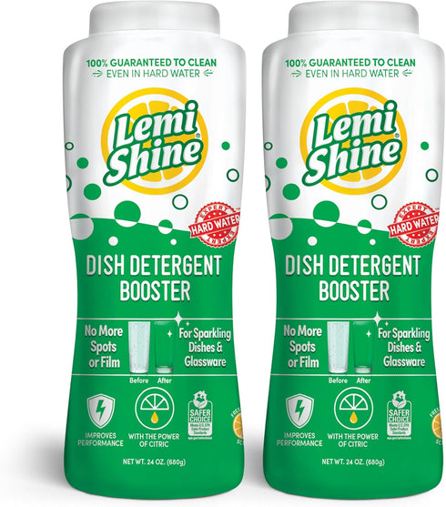 Lemi Shine Dish Detergent Booster, 1.5 Pound, Pack of 2 - Hard Water Stain Remover, Multi-Use