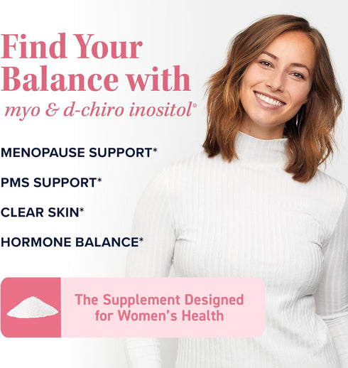 Myo-Inositol & D-Chiro Inositol Powder | Hormone Balance for Women | Ideal 40:1 Ratio | Myo Inositol 2000mg, D Chiro 50mg | Regulate Menstrual Cycle & Support Ovarian Health | 30 Servings, 2.17 oz.