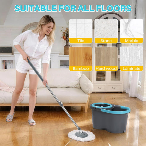 Set, 360 6 JOYMOOP Spin Mop and Bucket with Wash and Wringer Mop Head & Telescopic Handle, Reusable Microfiber Pads