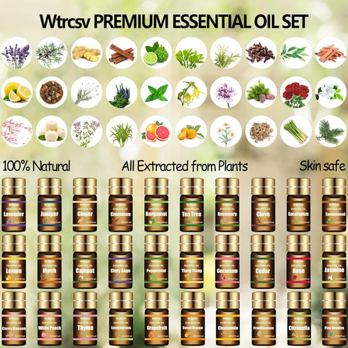Set-Essential Care,30x5 ml Essential Oils Oils-Perfect for Diffuser, Humidifier,Aromatherapy, Massage,Soap Making,Skin