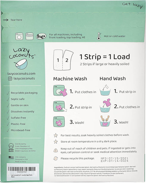 Laundry Detergent Sheets - Gentle, Sulfate-Free, Eco Friendly, Hypoallergenic, Unscented, For Sensitive Skin