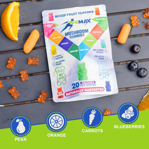 Vemax Gummies Immune Gummy Ashwagandha and Lions Mane Mushroom for Adults - Organic - Reishi, Maitake, Chaga