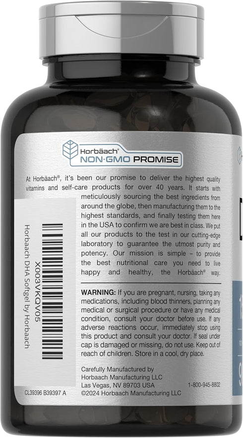 Horbaach DHA Supplement 1500mg, 90 Softgels, EPA, Omega 3, Non-GMO, Gluten Free