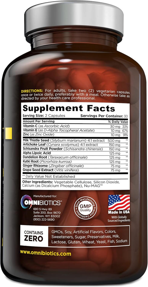 OmniBiotics Liver Cleanse Detox & Repair Supplement - 60 Vegan Capsules with Milk Thistle and Dandelion Root