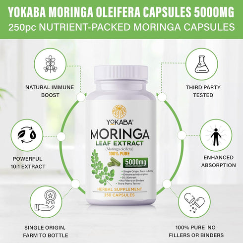 Yokaba (250 5000mg Immune Energy-Packed Moringa Oleifera Capsules) Moringa Capsules, Support, Natural Wellness