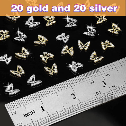 Juome Nail Charms, 40 Pcs 3D Butterfly Shape Charms for Nail Art Decorations