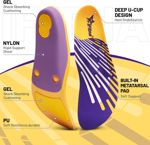 IFITNA Plantar Fasciitis Relief Metatarsal Pain Arch Support Inserts - Gel Insoles for Men Women, Size 7