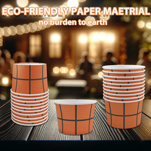 50 Pcs Basketball Paper Ice Cream Cups, 9 OZ Orange Basketball Party Supplies for Snacks, Dessert, Soup, Yogurt