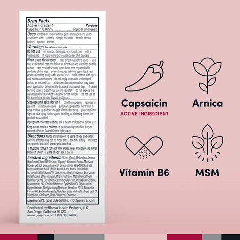 Penetrex Warming Pain Relief Cream with Capsaicin, Arnica, Vitamin B6 & MSM, 2 oz for Hands, Wrists, Feet, Knees
