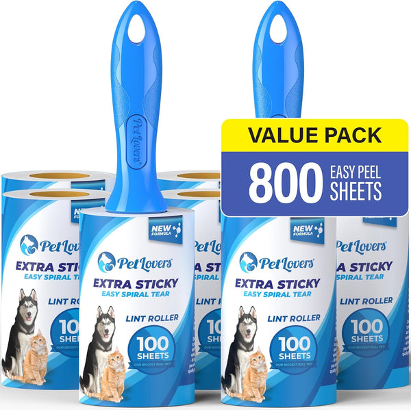 PetLovers Ultimate Value Set Lint Roller, 800 Sheets for Pet Hair Removal, 8 Pack Dog and Cat Lint Remover