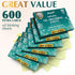 Natural Green Tea Oil Blotting Sheets, 25% Larger (4.7x3"), 600 Makeup Friendly Papers for Face