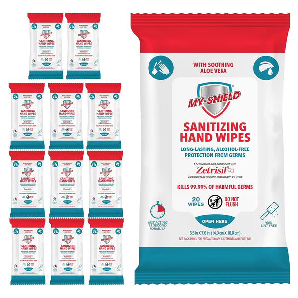 Sanitizing Hand Wipes - Travel Pack - 20 Count (12-pack) Alcohol-Free, Long-lasting